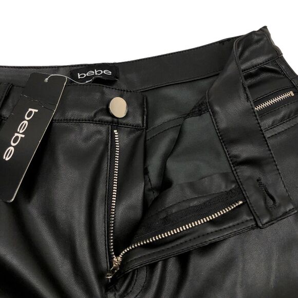 Bebe Black Faux Leather Pants High Rise Womens Medium New Flawed - Picture 3 of 10